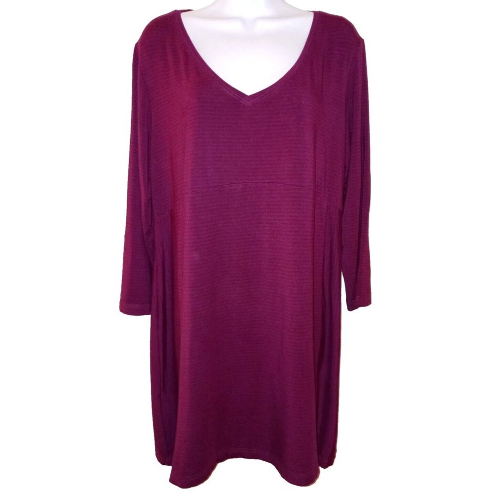CUT LOOSE XLarge Burgundy w/ Black Stripe Rayon Knit V-Neck Babydoll Short Dress
